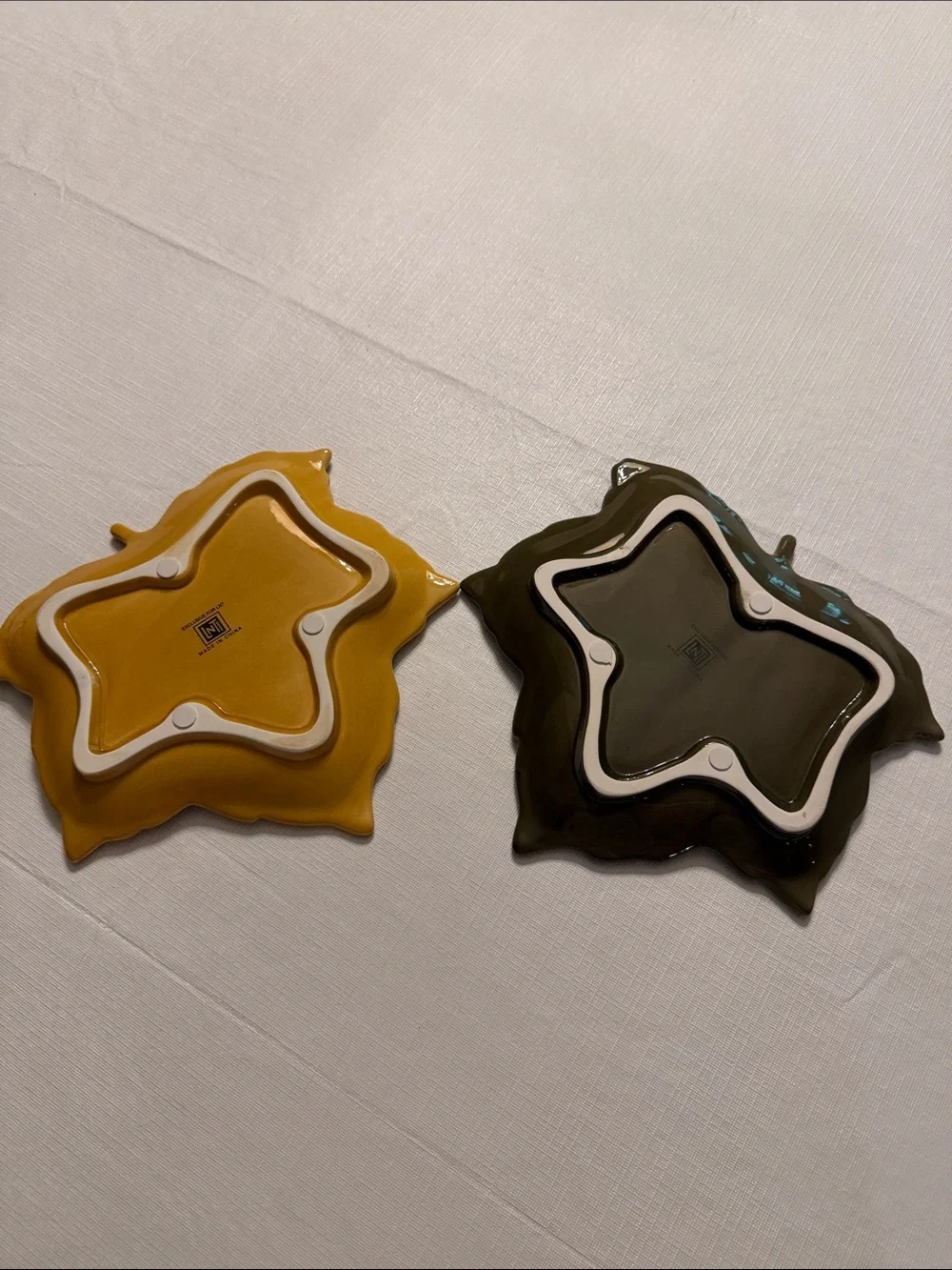 Leaf-Shaped Ceramic Serving Dishes - Gold & Olive Green